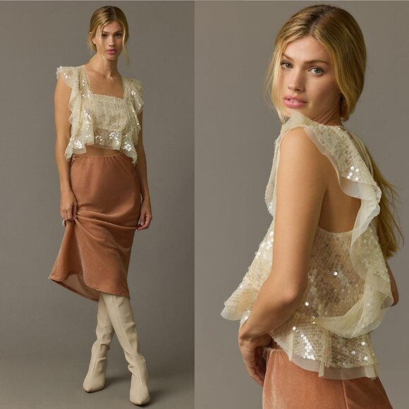 Anthropologie Cream Sequin Blouse - Picture 2 of 6